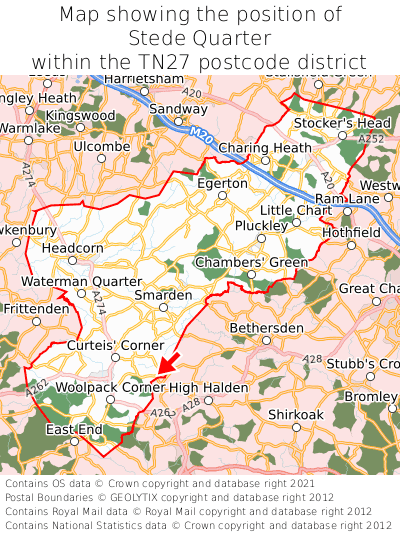 Map showing location of Stede Quarter within TN27