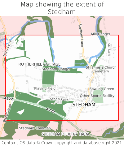 Map showing extent of Stedham as bounding box