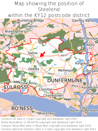 Map showing location of Steelend within KY12