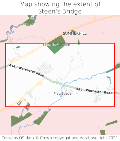 Map showing extent of Steen's Bridge as bounding box