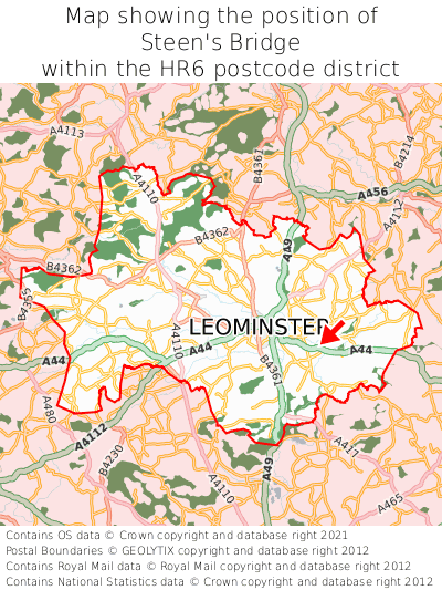 Map showing location of Steen's Bridge within HR6