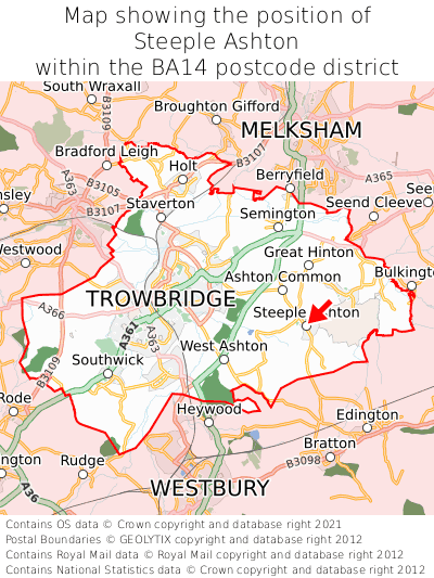 Map showing location of Steeple Ashton within BA14