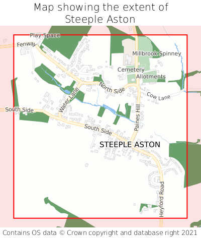 Map showing extent of Steeple Aston as bounding box