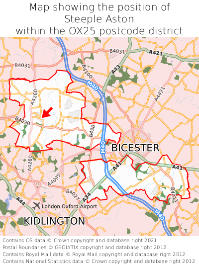 Map showing location of Steeple Aston within OX25
