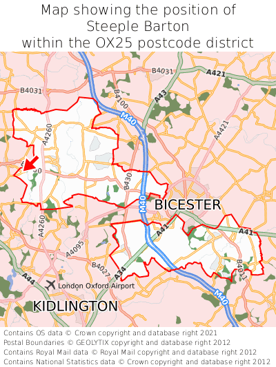Map showing location of Steeple Barton within OX25