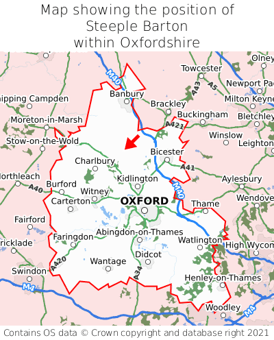 Map showing location of Steeple Barton within Oxfordshire