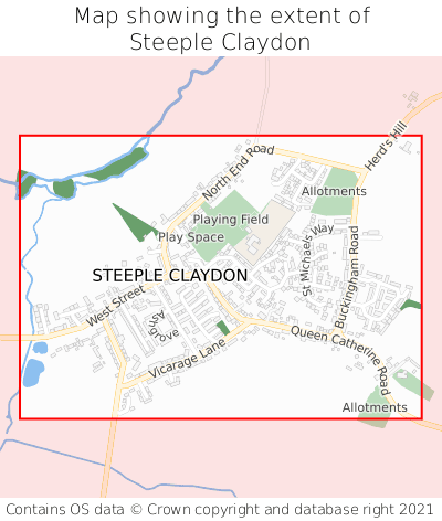 Map showing extent of Steeple Claydon as bounding box