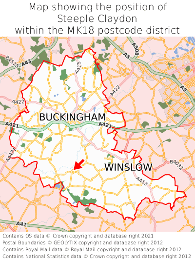 Map showing location of Steeple Claydon within MK18
