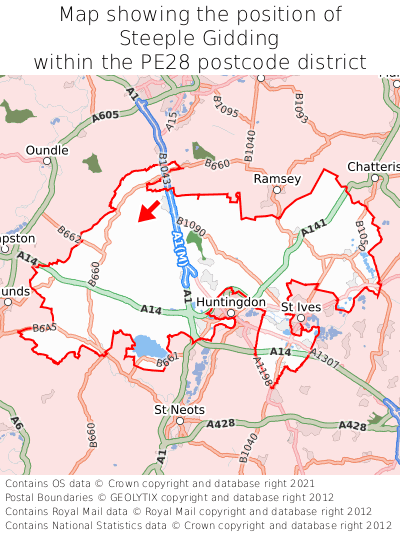 Map showing location of Steeple Gidding within PE28