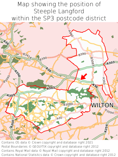 Map showing location of Steeple Langford within SP3