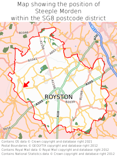 Map showing location of Steeple Morden within SG8