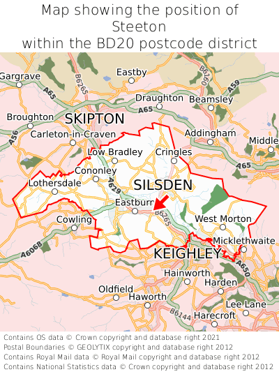 Map showing location of Steeton within BD20