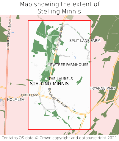 Map showing extent of Stelling Minnis as bounding box