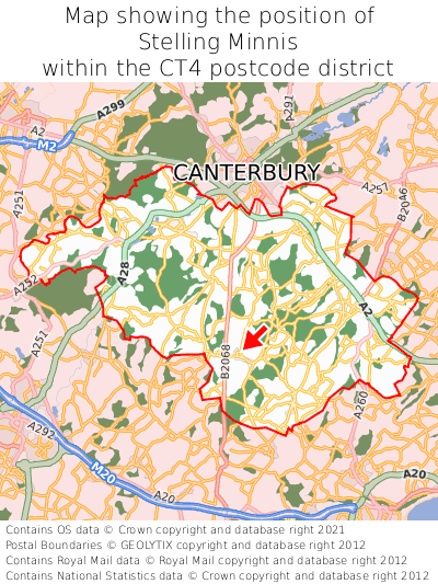 Map showing location of Stelling Minnis within CT4