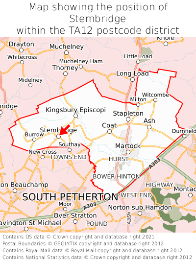 Map showing location of Stembridge within TA12