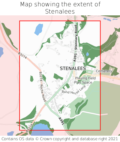 Map showing extent of Stenalees as bounding box