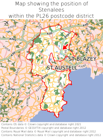 Map showing location of Stenalees within PL26