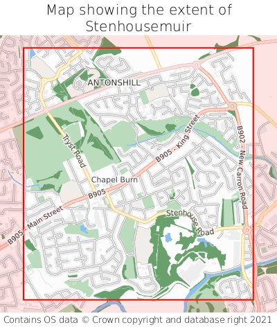 Map showing extent of Stenhousemuir as bounding box