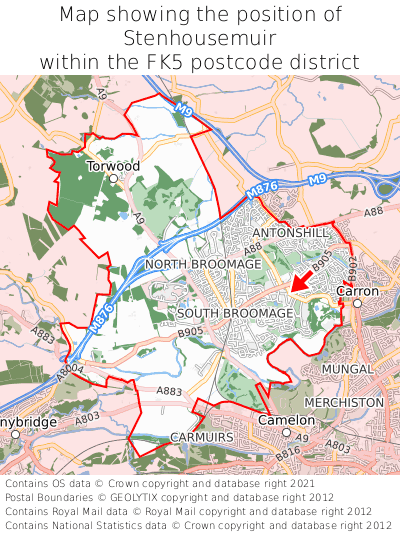 Map showing location of Stenhousemuir within FK5