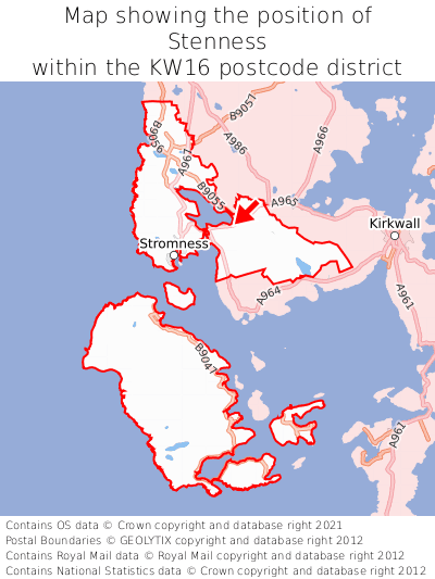 Map showing location of Stenness within KW16