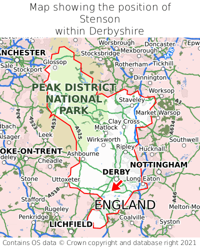 Map showing location of Stenson within Derbyshire
