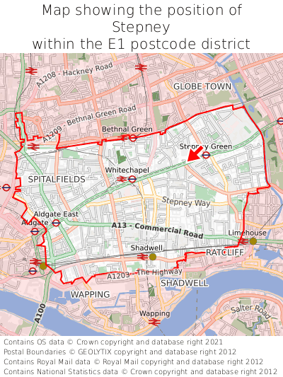 Map showing location of Stepney within E1