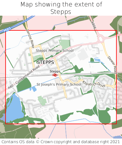 Map showing extent of Stepps as bounding box