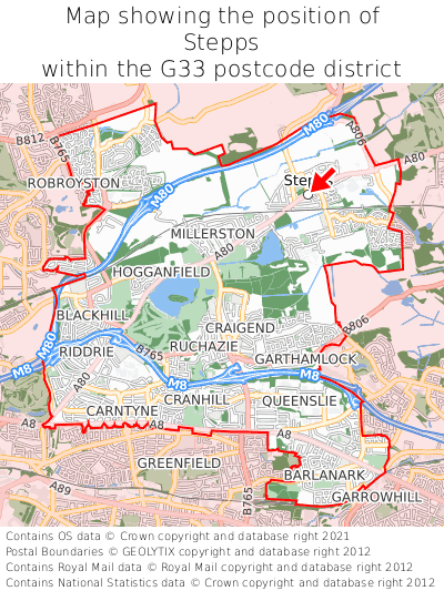 Map showing location of Stepps within G33