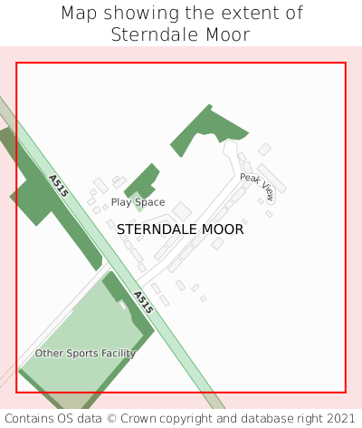 Map showing extent of Sterndale Moor as bounding box