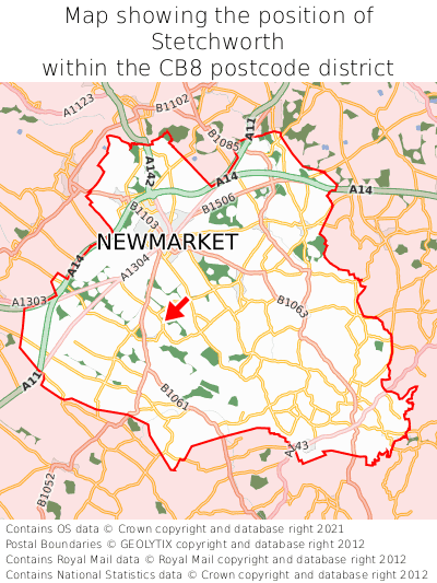Map showing location of Stetchworth within CB8