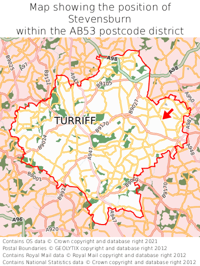 Map showing location of Stevensburn within AB53