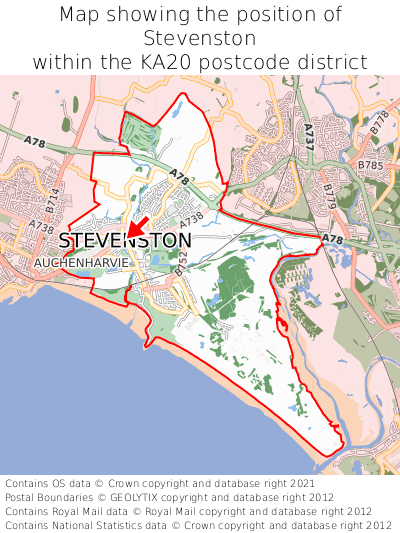 Map showing location of Stevenston within KA20