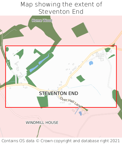 Map showing extent of Steventon End as bounding box