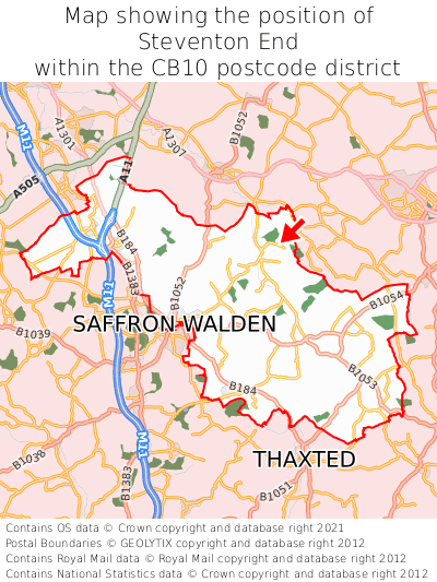 Map showing location of Steventon End within CB10
