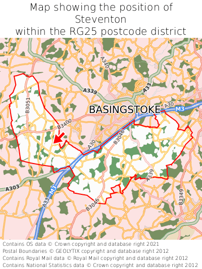 Map showing location of Steventon within RG25