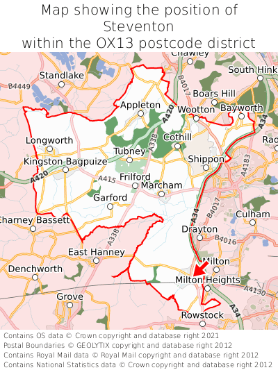 Map showing location of Steventon within OX13