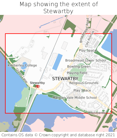 Map showing extent of Stewartby as bounding box