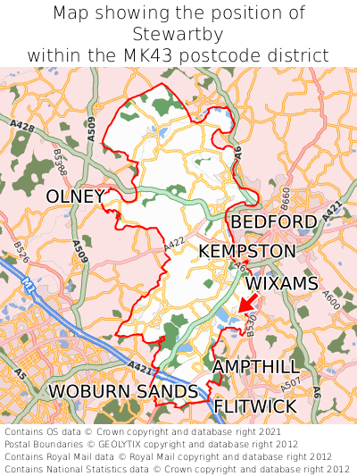 Map showing location of Stewartby within MK43