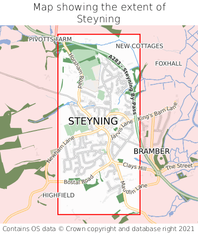 Map showing extent of Steyning as bounding box