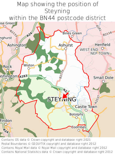 Map showing location of Steyning within BN44
