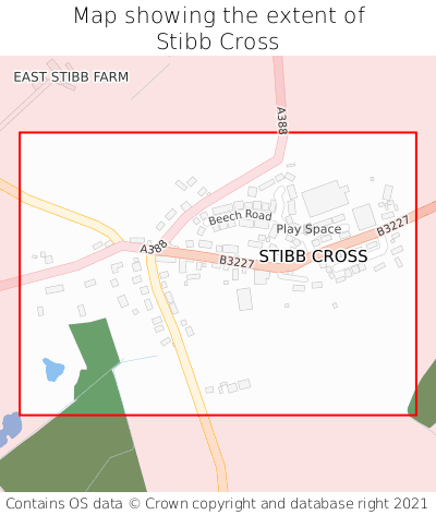 Map showing extent of Stibb Cross as bounding box