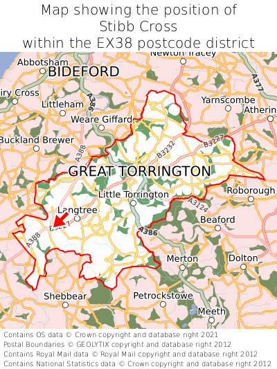 Map showing location of Stibb Cross within EX38