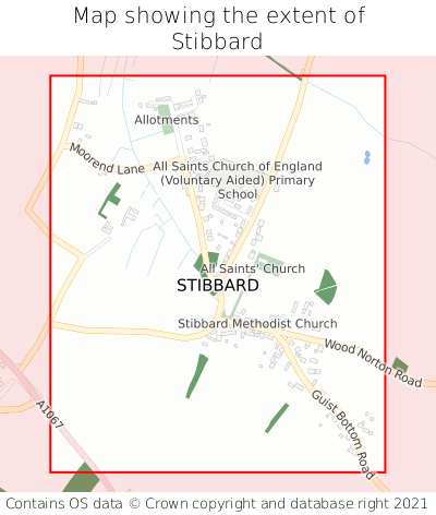 Map showing extent of Stibbard as bounding box