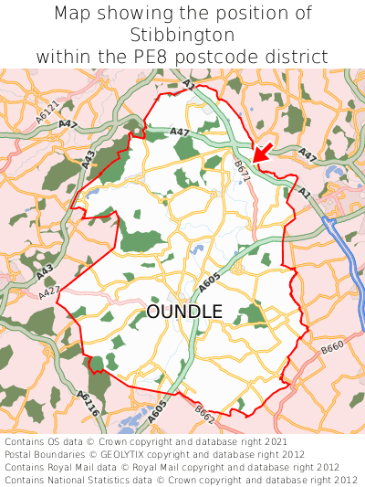 Map showing location of Stibbington within PE8
