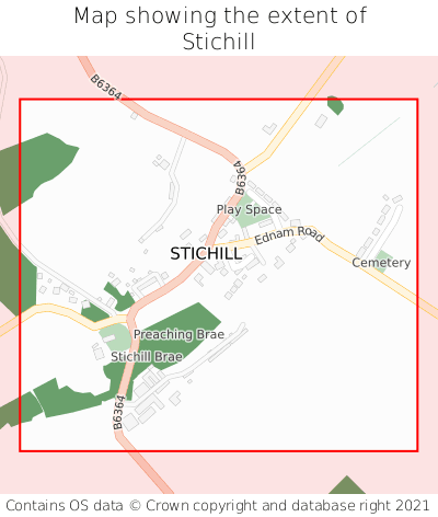 Map showing extent of Stichill as bounding box