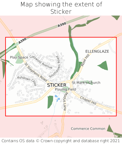 Map showing extent of Sticker as bounding box