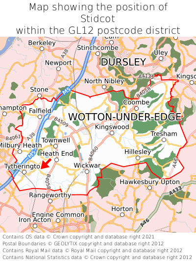 Map showing location of Stidcot within GL12