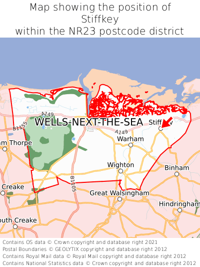Map showing location of Stiffkey within NR23
