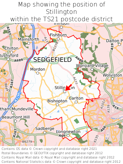 Map showing location of Stillington within TS21