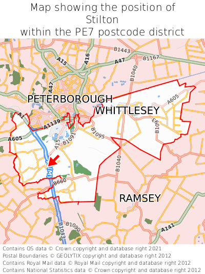 Map showing location of Stilton within PE7